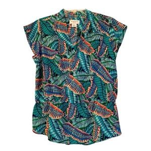 Liz Claiborne blouson peplum, cap sleeve tropical print, turquoise Size LPetite